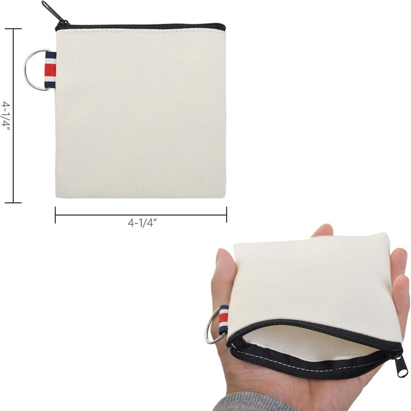 DraCra 3 Pack Small Canvas Zipper Pouch with Hanging Ring Square Pocket Carrying Purse Travel Storage Organizer Case Mini Toiletry Bag for Makeup Lipstick Cosmatic Change Coins Earphone Charger Cable - Image 3